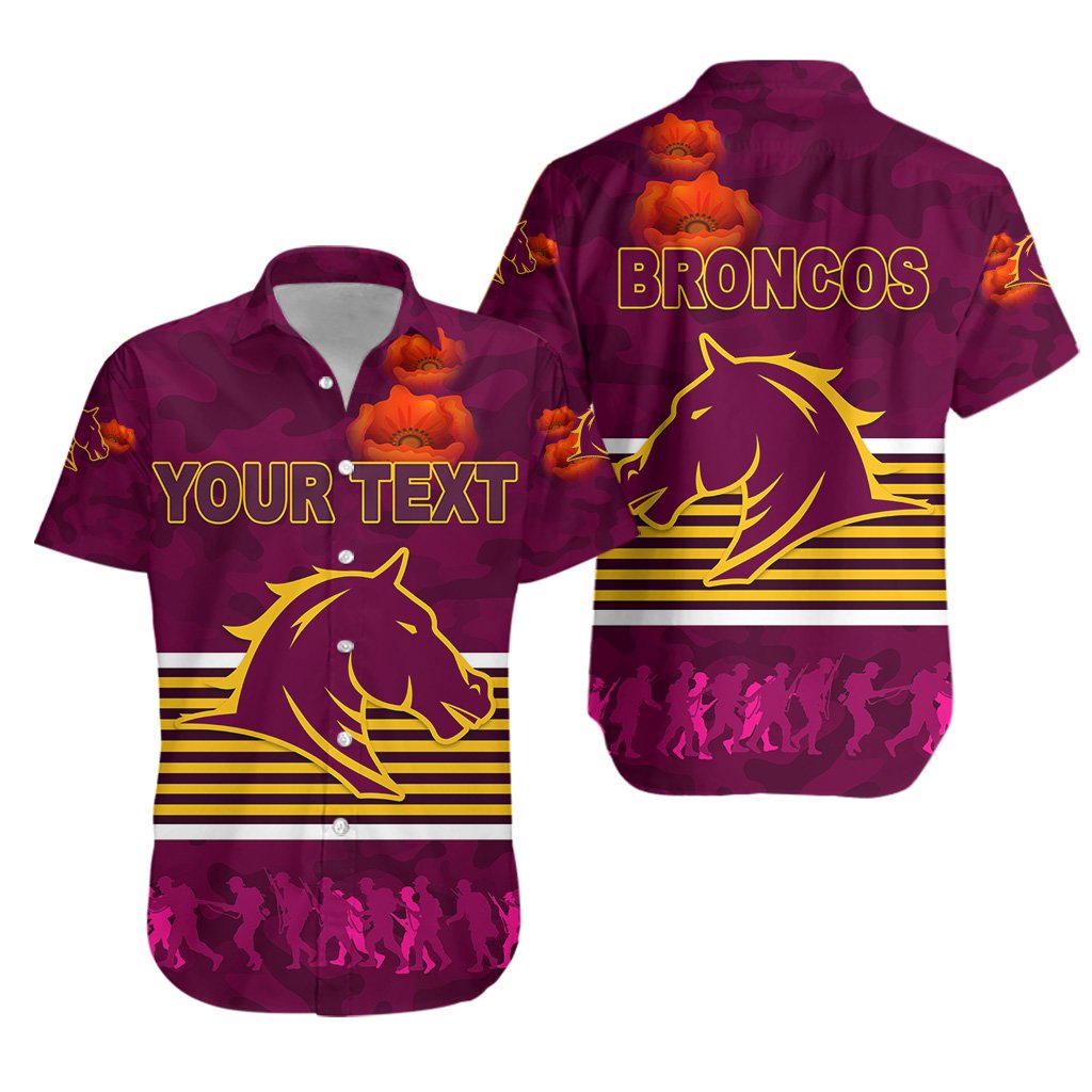 (Custom Personalised) Brisbane Broncos Hawaiian Shirt ANZAC Day Simple Style - Full Maroon - Vibe Hoodie Shop