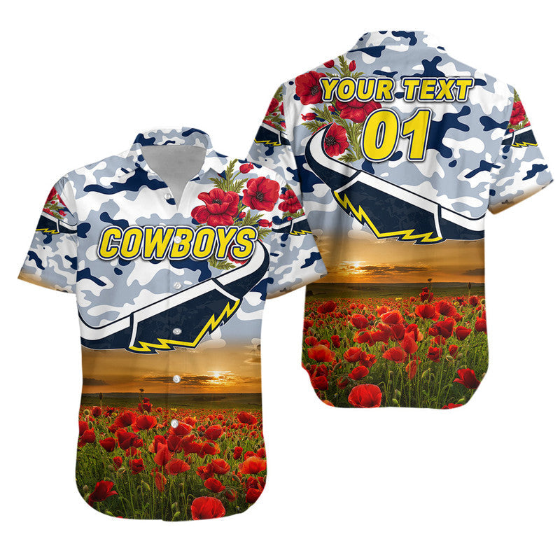 (Custom Personalised) North Queensland Cowboys ANZAC 2022 Hawaiian Shirt Poppy Flowers Vibes - White - Vibe Hoodie Shop