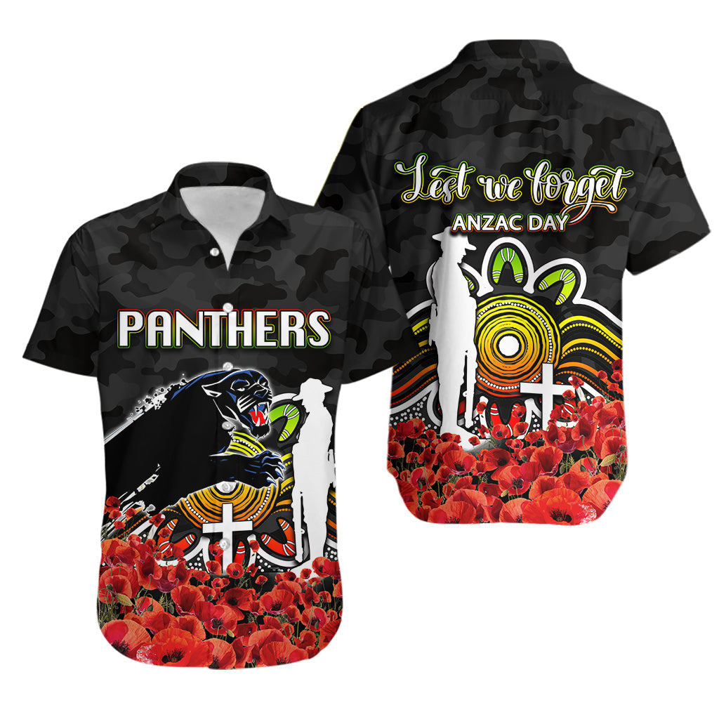 Penrith Panthers Hawaiian Shirt ANZAC Day Poppy Flowers With Army Patterns - Vibe Hoodie Shop