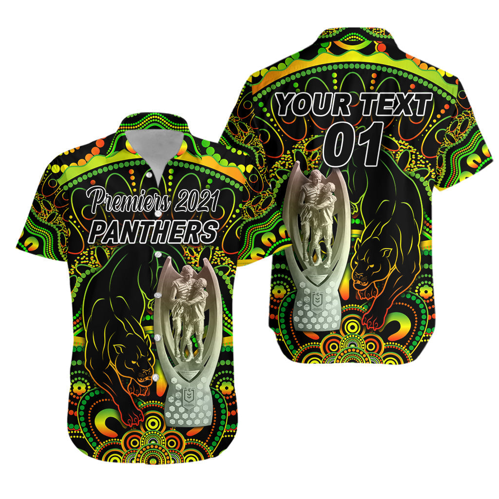 (Custom Personalised) Penrith Panthers Hawaiian Shirt 2021 Indigenous Premiers - Trophy, Custom Text And Number - Vibe Hoodie Shop