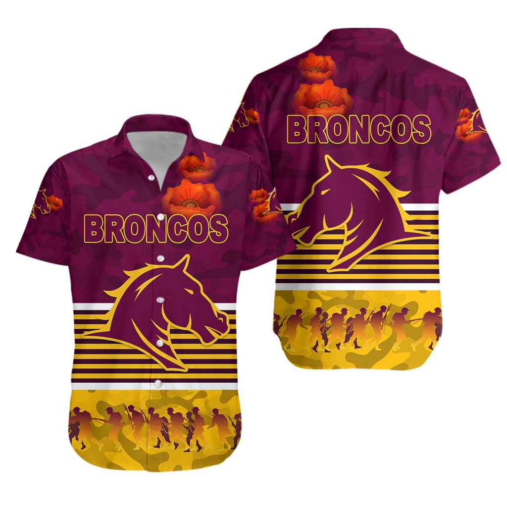 Brisbane Broncos Hawaiian Shirt ANZAC Day Simple Style - Maroon - Vibe Hoodie Shop