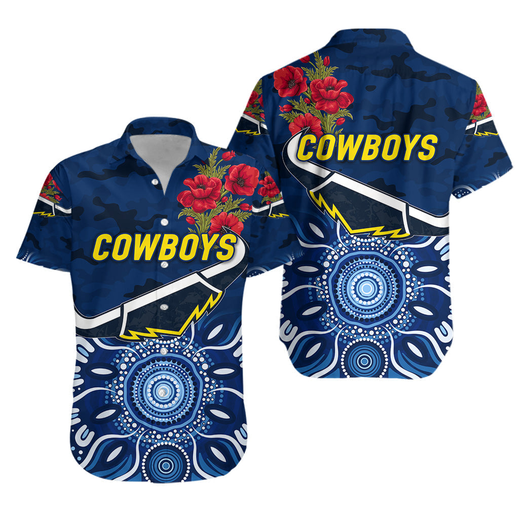 North Queensland Cowboys ANZAC 2022 Hawaiian Shirt Indigenous Vibes - Blue - Vibe Hoodie Shop