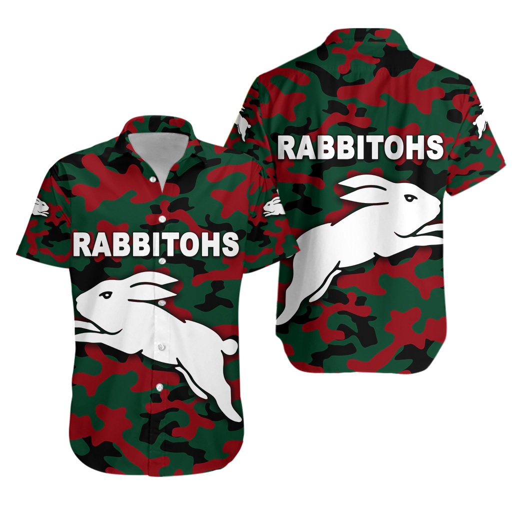 South Sydney Rabbitohs Hawaiian Shirt ANZAC Day Camouflage Vibes NO.1 - Vibe Hoodie Shop