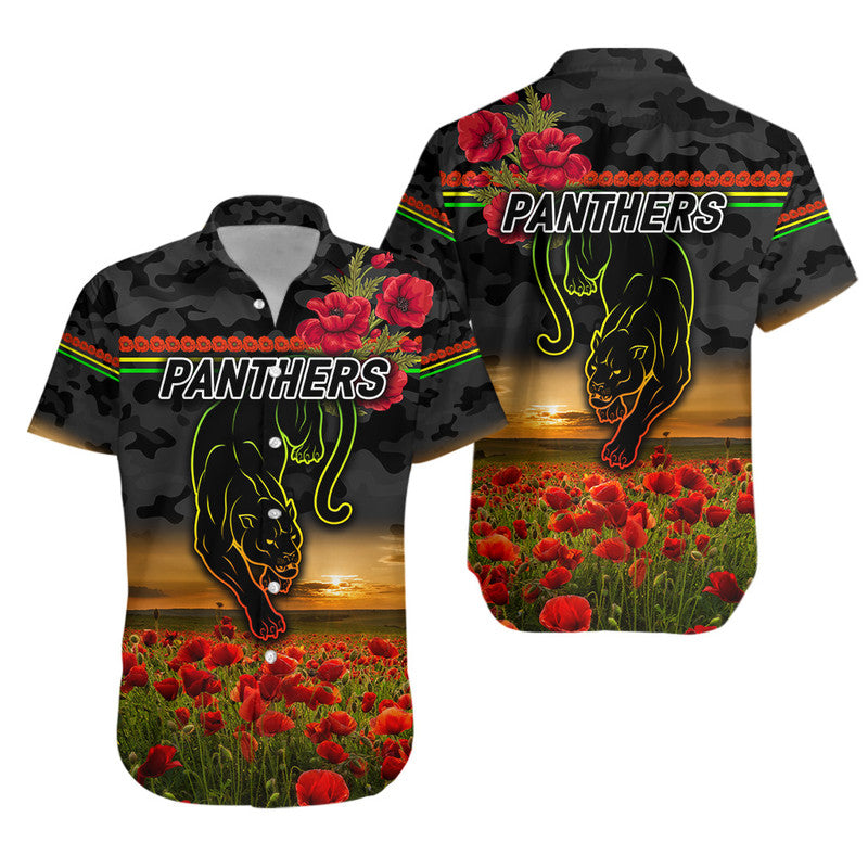 Penrith Panthers ANZAC 2022 Hawaiian Shirt Poppy Flowers Vibes - Black - Vibe Hoodie Shop