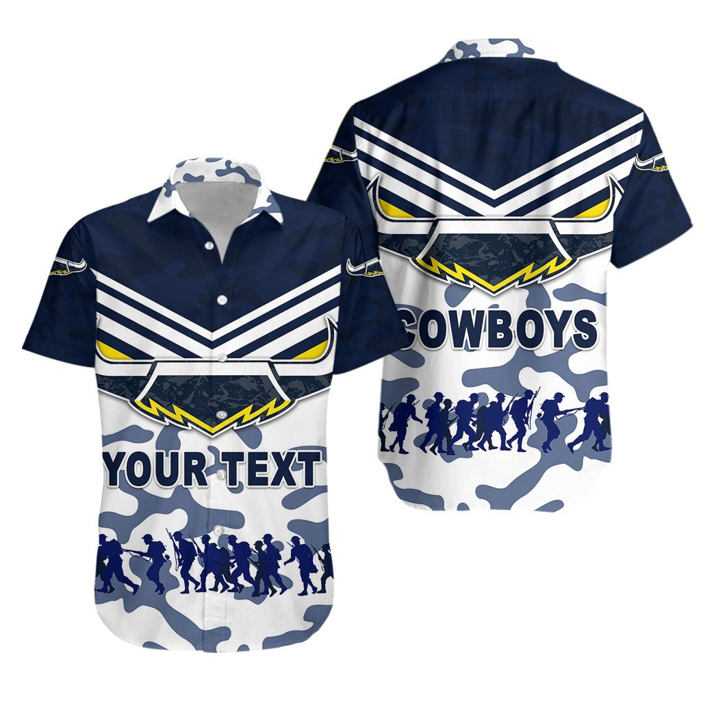 (Custom Personalised) North Queensland Cowboys Hawaiian Shirt ANZAC Day Camouflage Vibes - White - Vibe Hoodie Shop