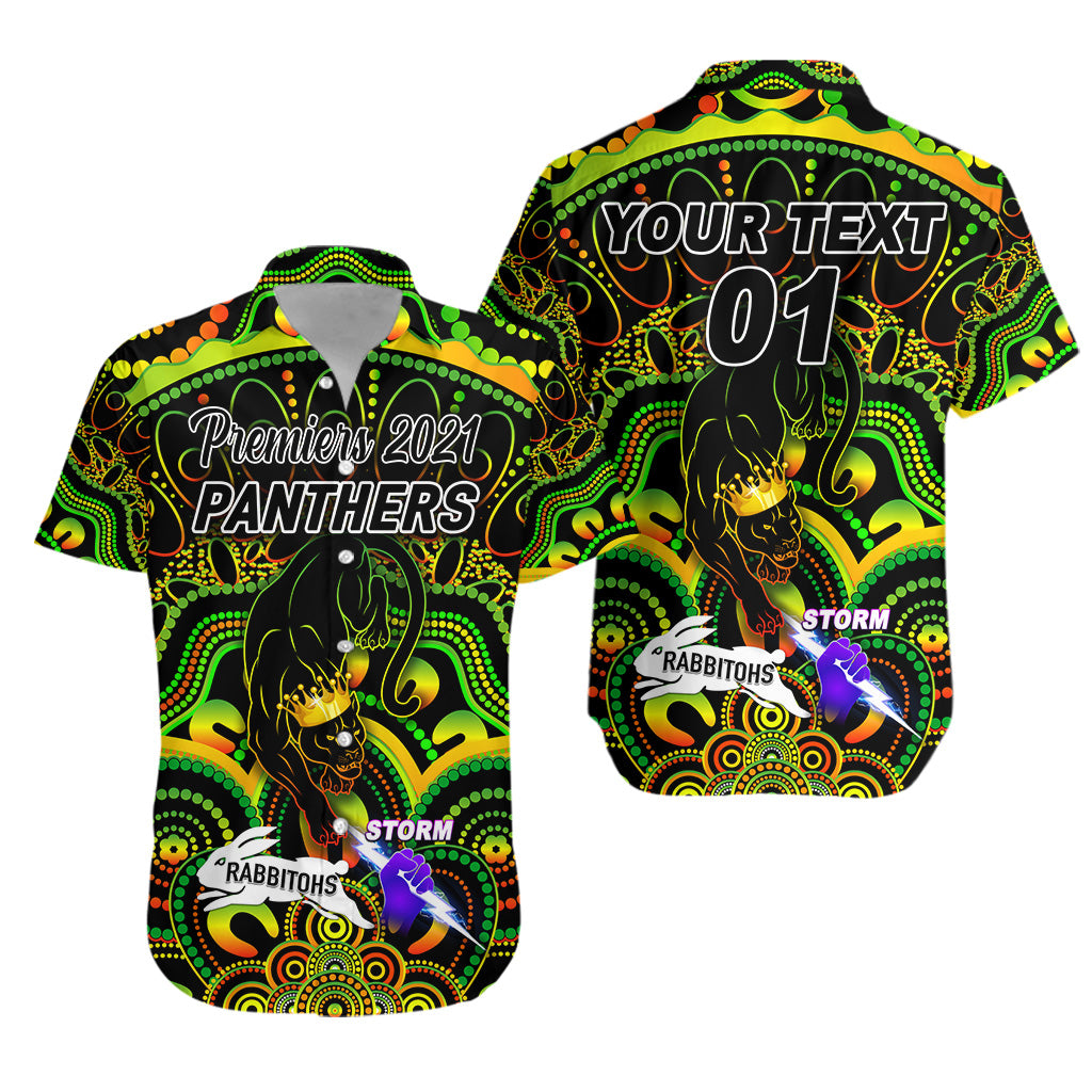 (Custom Personalised) Penrith Panthers Hawaiian Shirt 2021 Indigenous Premiers - The King, Custom Text And Number - Vibe Hoodie Shop