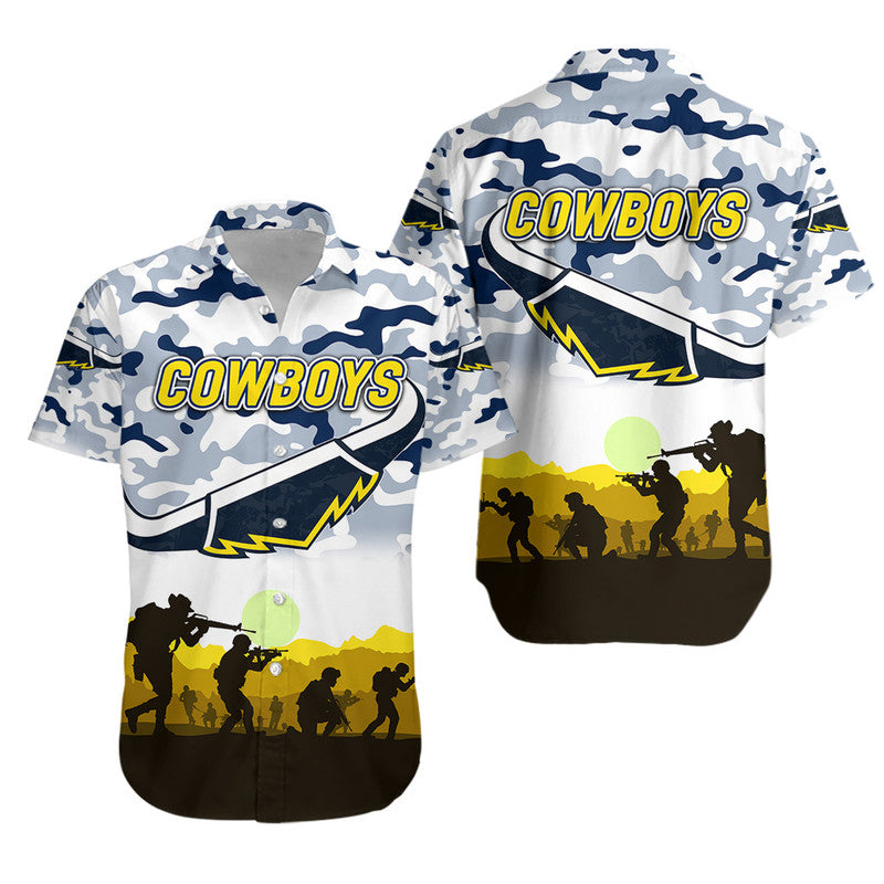 North Queensland Cowboys ANZAC 2022 Hawaiian Shirt Simple Style - White - Vibe Hoodie Shop