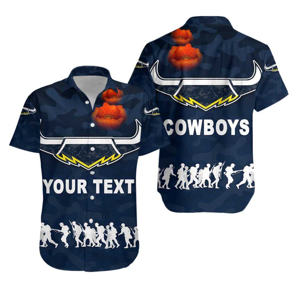 (Custom Personalised) North Queensland Cowboys Hawaiian Shirt ANZAC Day Camouflage Vibes - Navy - Vibe Hoodie Shop