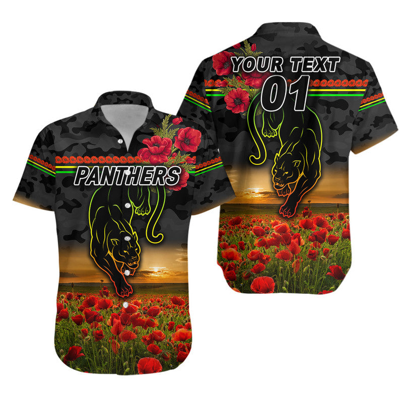 (Custom Personalised) Penrith Panthers ANZAC 2022 Hawaiian Shirt Poppy Flowers Vibes - Black - Vibe Hoodie Shop