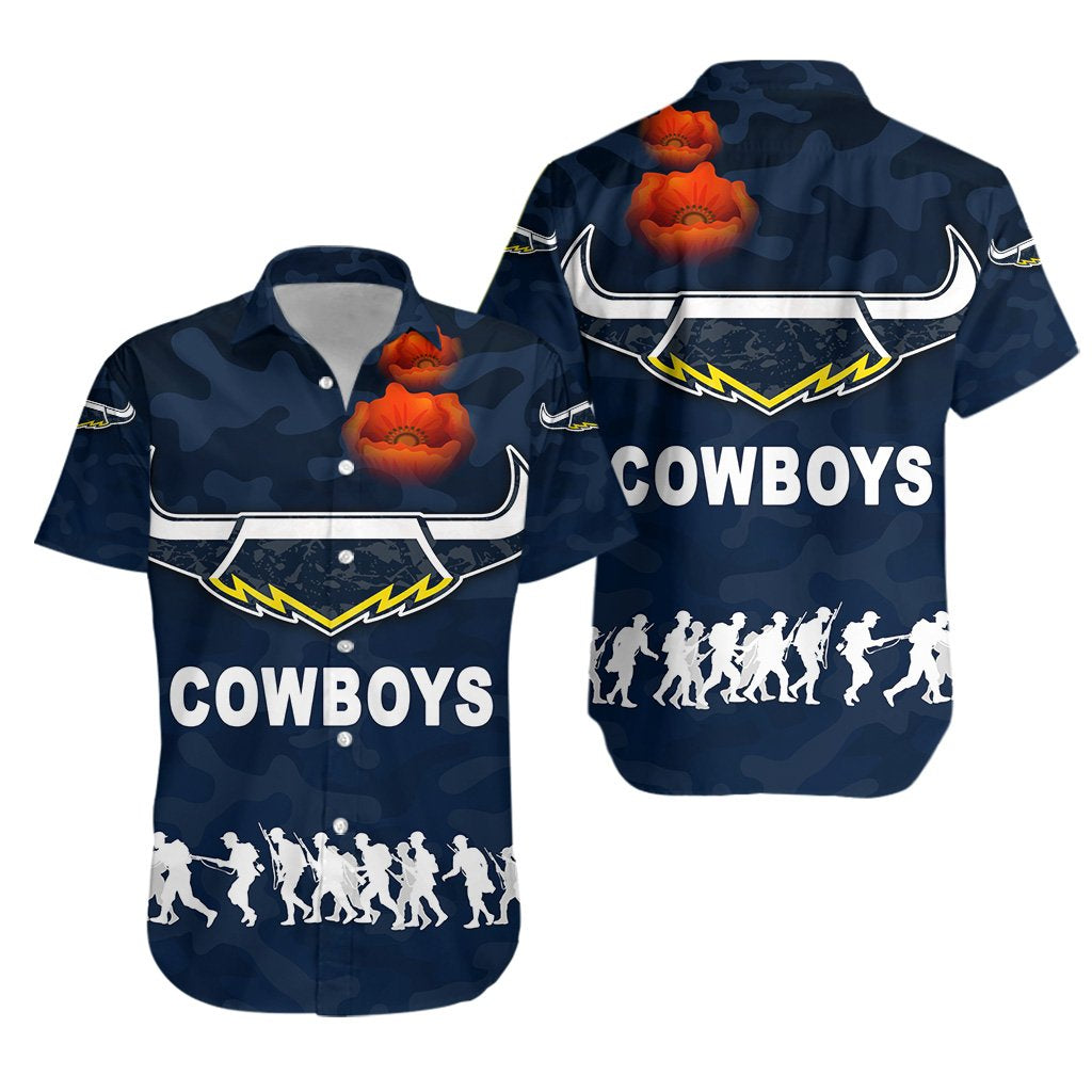 North Queensland Cowboys Hawaiian Shirt ANZAC Day Camouflage Vibes - Navy - Vibe Hoodie Shop