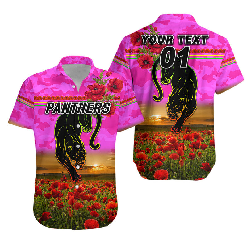 (Custom Personalised) Penrith Panthers ANZAC 2022 Hawaiian Shirt Poppy Flowers Vibes - Pink - Vibe Hoodie Shop