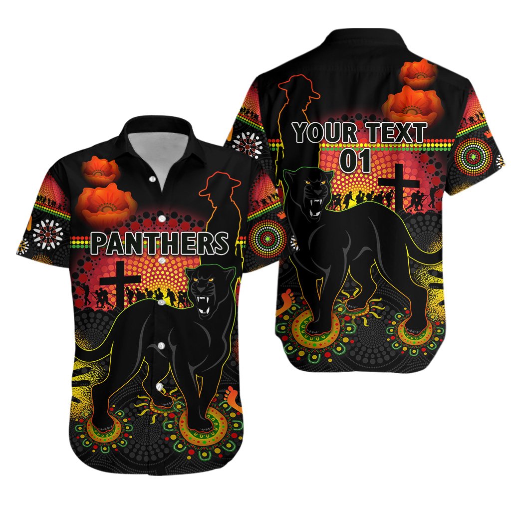 (Custom Personalised) Penrith Hawaiian Shirt Indigenous Panthers ANZAC Day Lest We Forget, Custom Text And Number - Vibe Hoodie Shop