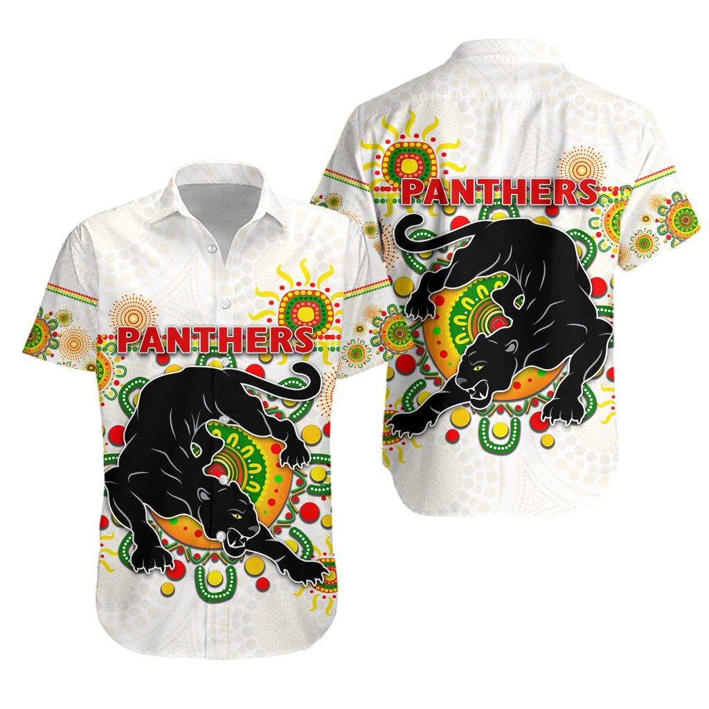 Penrith Hawaiian Shirt Indigenous Panthers - White - Vibe Hoodie Shop