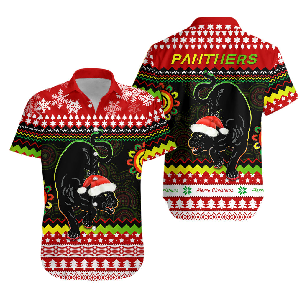 Panthers Christmas Hawaiian Shirt Penrith Snow mix Indigenous - Vibe Hoodie Shop