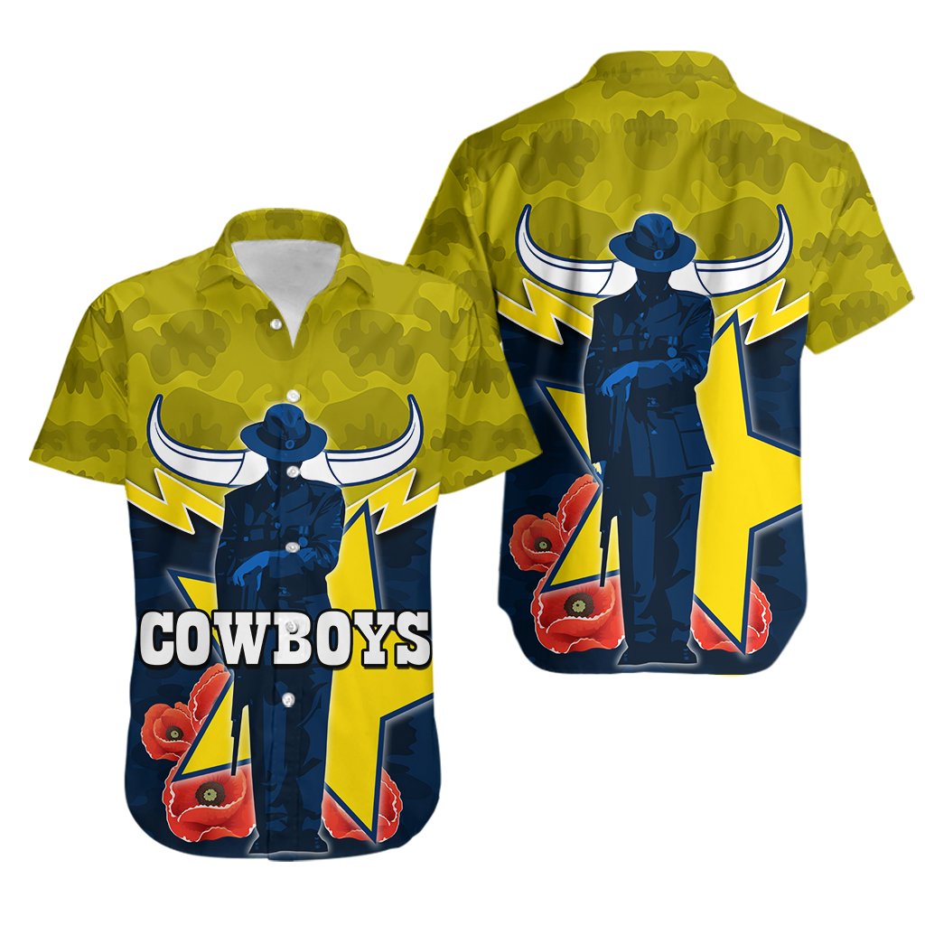 North Queensland Cowboys Hawaiian Shirt ANZAC Day Army Pattens - Vibe Hoodie Shop