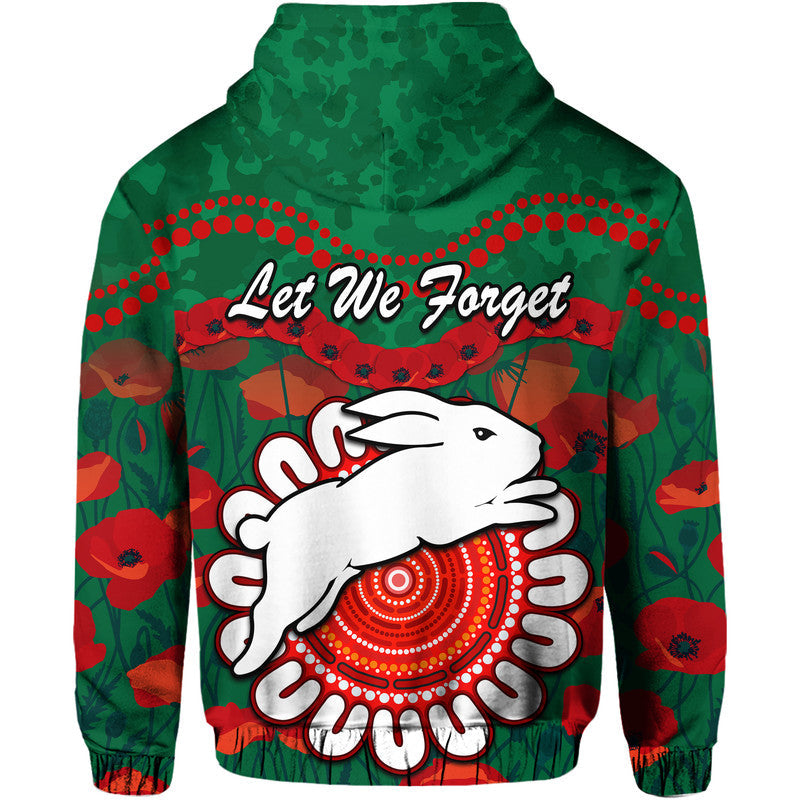 Rabbitohs Rugby ANZAC Zip Up And Pullover Hoodie Camouflage Poppy LT9 - Vibe Hoodie Shop