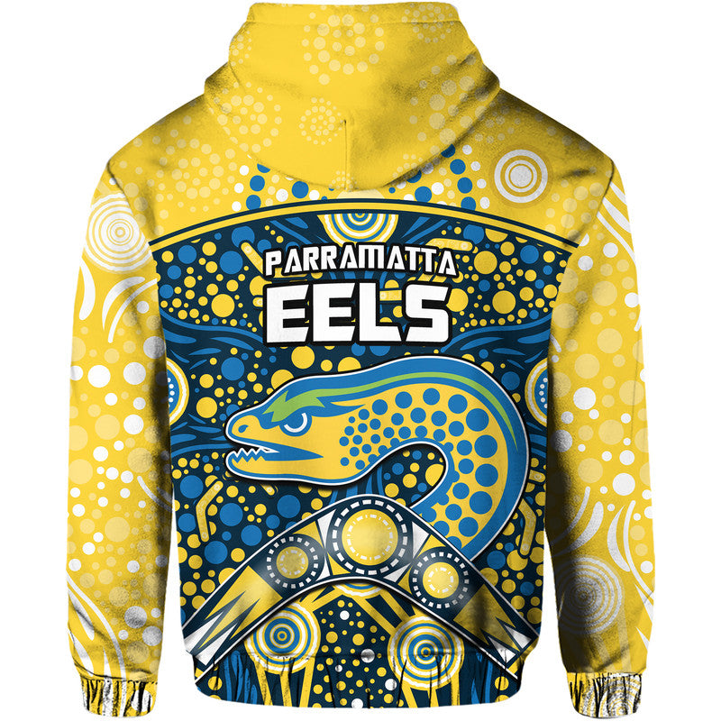 Parramatta Eels Rugby Zip Up And Pullover Hoodie Boomerang Indigenous Dots LT9 - Vibe Hoodie Shop