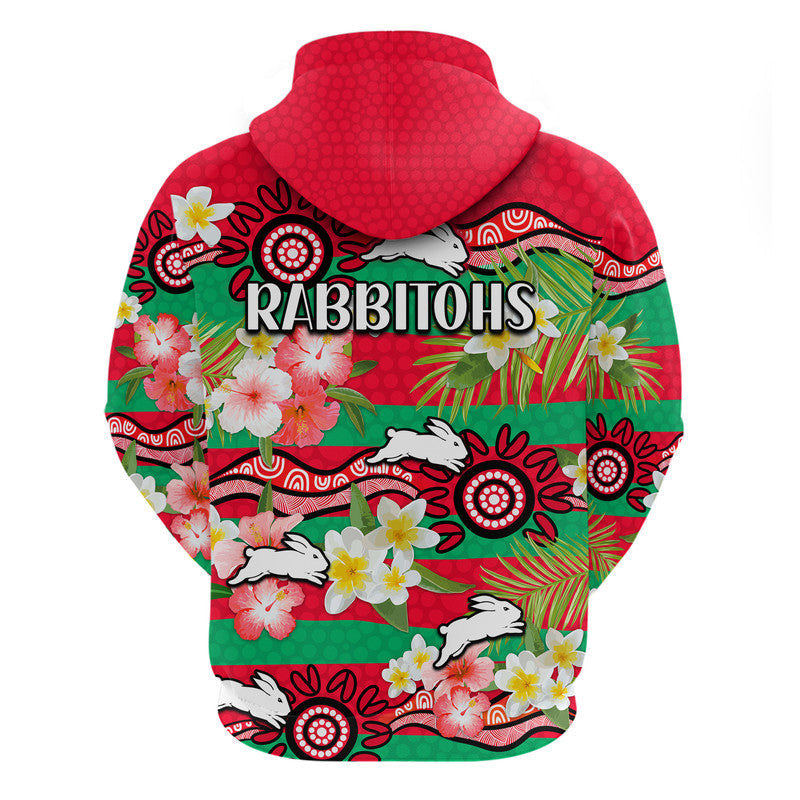 Rabbitohs Rugby Zip Up And Pullover Hoodie Tropical Flowers And Palm Hawaiian Style LT9 - Vibe Hoodie Shop