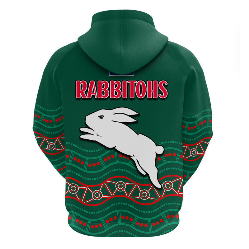 Rabbitohs Australia Day Zip Up And Pullover Hoodie Flag Map and Aboriginal Wave LT9 - Vibe Hoodie Shop