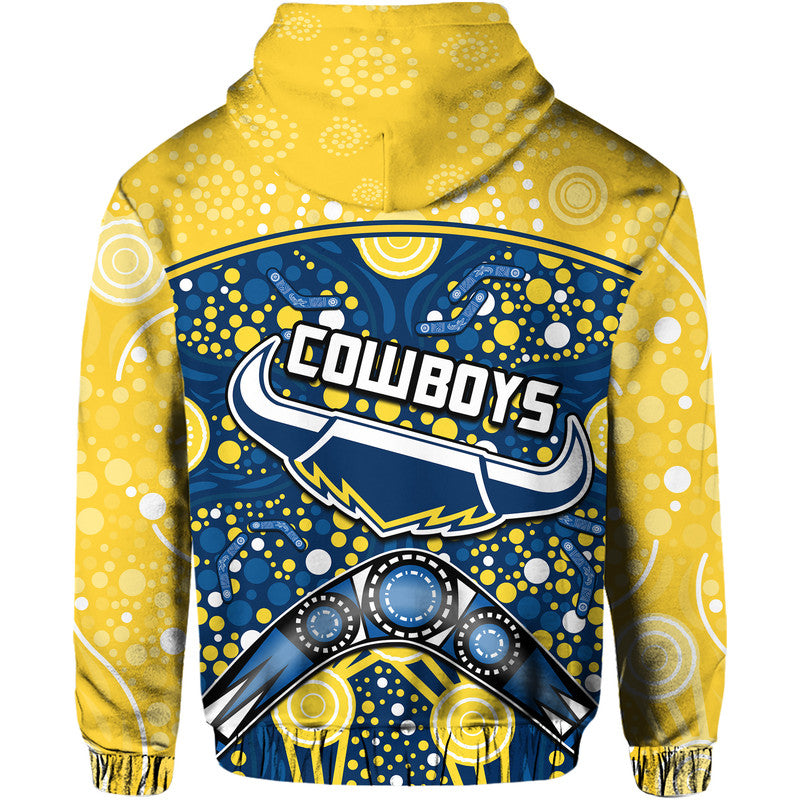 Cowboys Rugby Zip Up And Pullover Hoodie Boomerang Indigenous Dots LT9 - Vibe Hoodie Shop