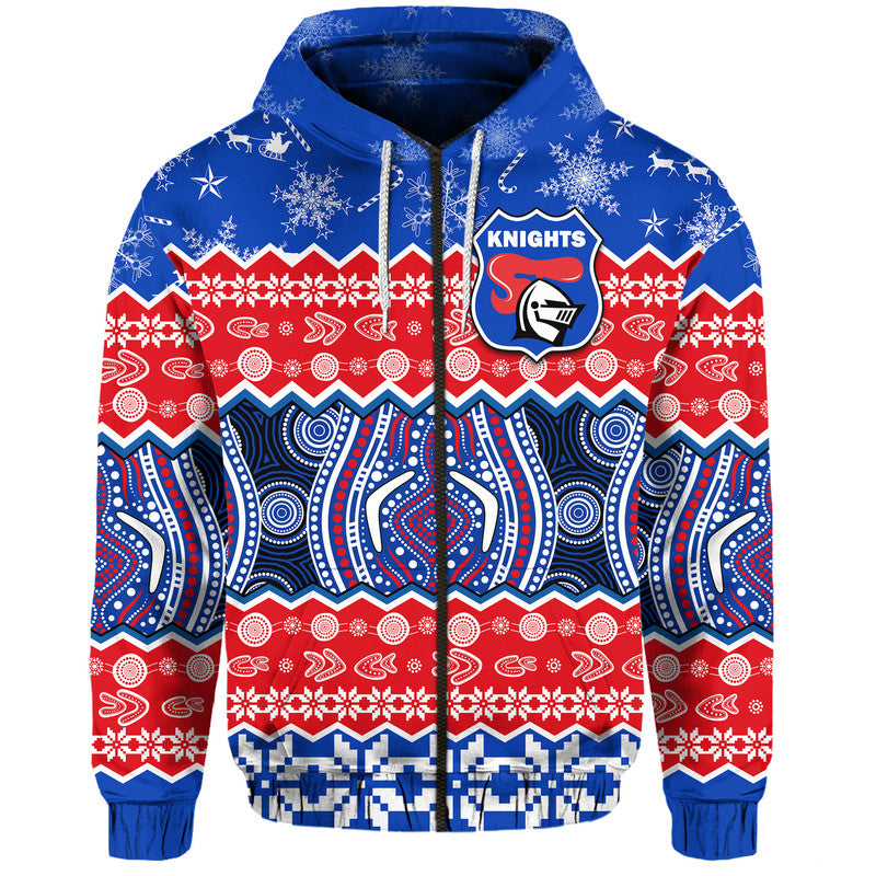 Knights Aboriginal Rugby Novocastrians Christmas Vibe Zip Up And Pullover Hoodie LT9 - Vibe Hoodie Shop