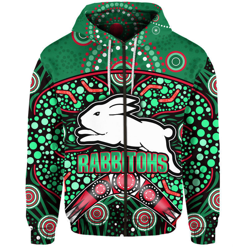 South Sydney Indigenous Rabbitohs Dot Art Style Zip Up And Pullover Hoodie LT9 - Vibe Hoodie Shop