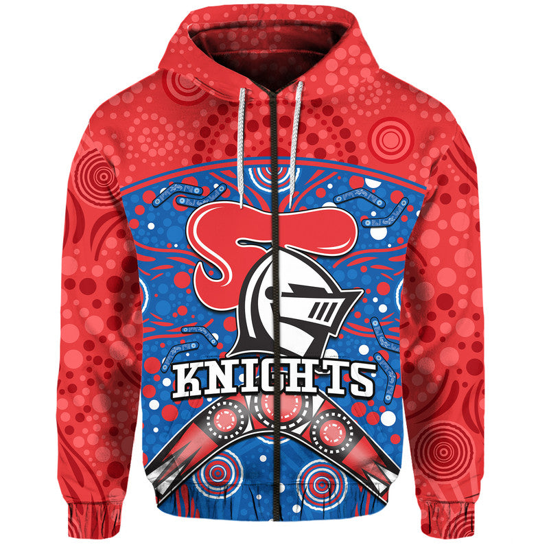Knights Rugby Zip Up And Pullover Hoodie Novocastrians Boomerang Indigenous Dots LT9 - Vibe Hoodie Shop