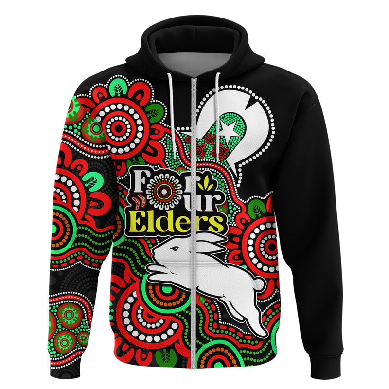 (Custom Personalised) Rabbitohs Rugby Zip Up And Pullover Hoodie NAIDOC Torres Strait For Our Elders LT9 - Vibe Hoodie Shop