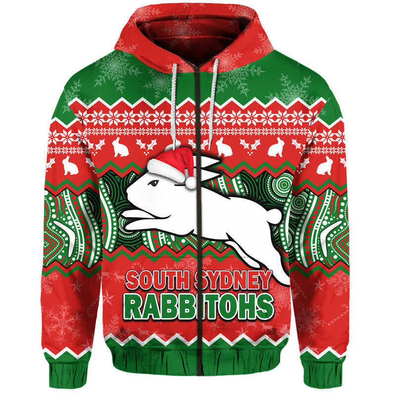South Sydney Rabbitohs Aboriginal Christmas Vibe Zip Up And Pullover Hoodie LT9 - Vibe Hoodie Shop