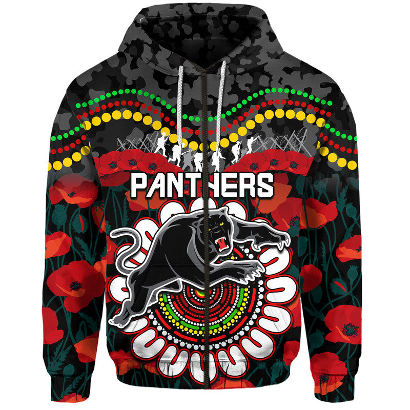 (Custom Personalised) Panthers Rugby ANZAC Zip Up And Pullover Hoodie Camouflage Poppy LT9 - Vibe Hoodie Shop