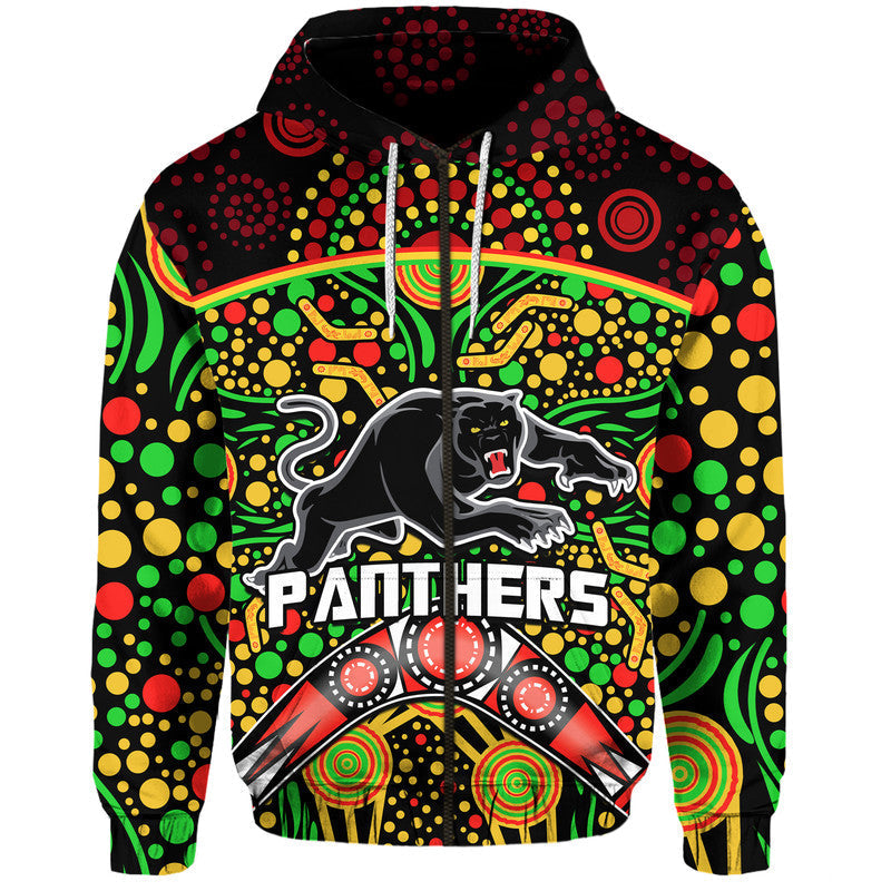 Panthers Rugby Zip Up And Pullover Hoodie Boomerang Indigenous Dots LT9 - Vibe Hoodie Shop