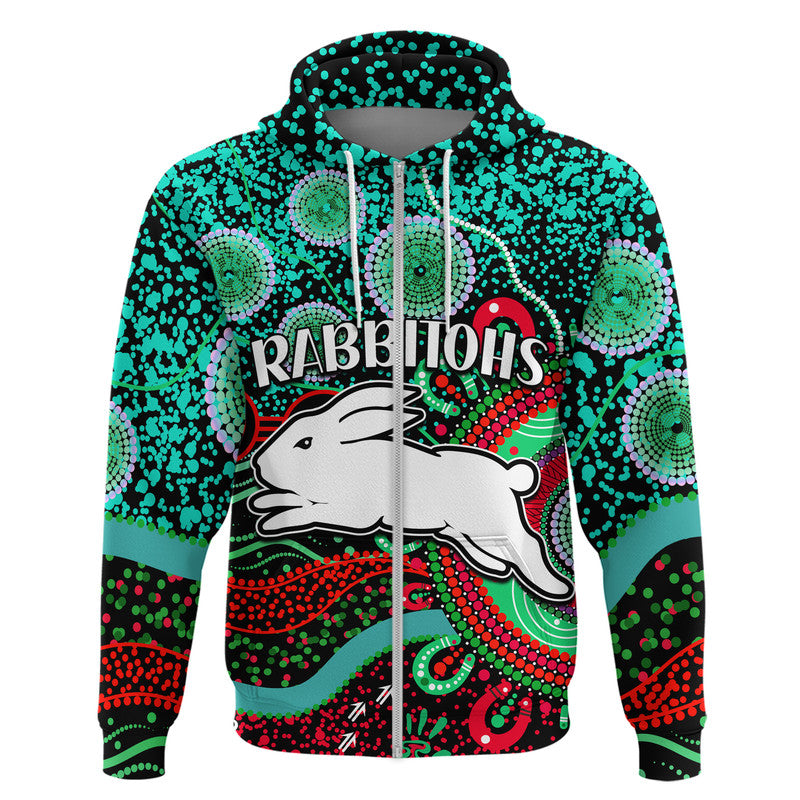 Rabbitohs Rugby Zip Up And Pullover Hoodie Aboriginal Dots Verion LT9 - Vibe Hoodie Shop