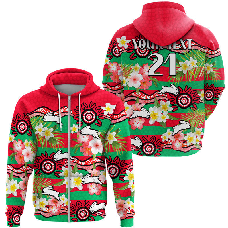 (Custom Personalised) Rabbitohs Rugby Zip Up And Pullover Hoodie Tropical Flowers And Palm Hawaiian Style LT9 - Vibe Hoodie Shop