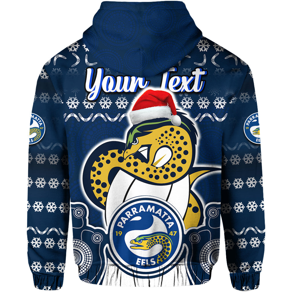 (Custom Personalised) Parramatta Eels Christmas Vibe With Aboriginal Dot Panting Style Zip Up And Pullover Hoodie LT9 - Vibe Hoodie Shop