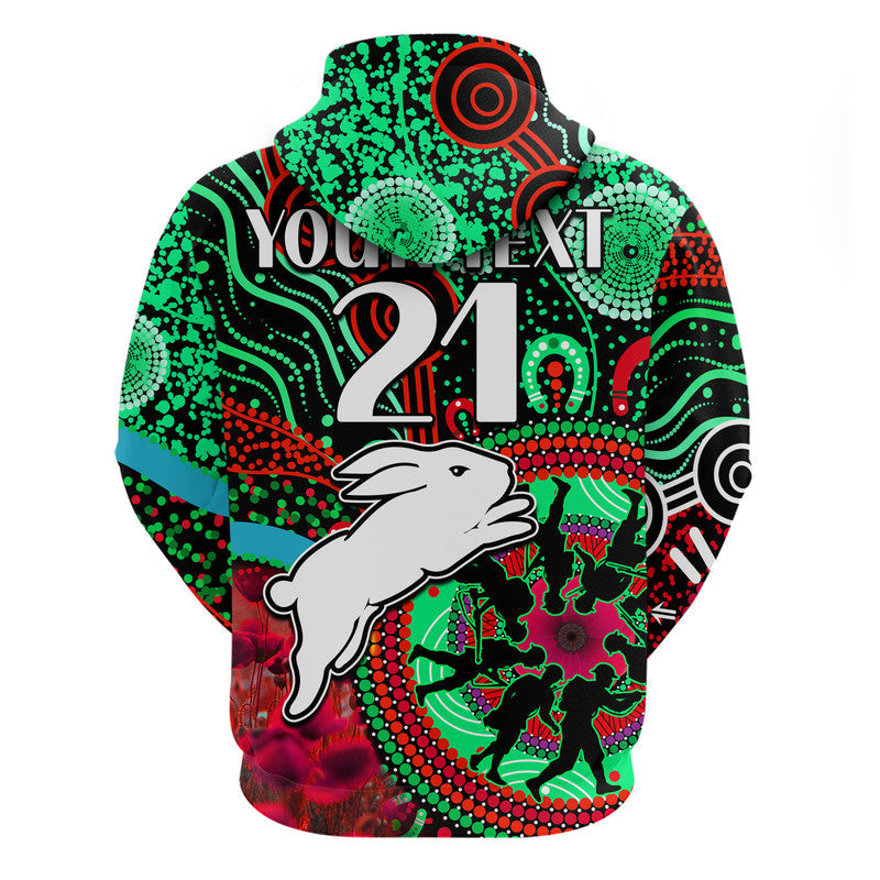 (Custom Personalised) Rabbitohs Rugby ANZAC Zip Up And Pullover Hoodie Aboriginal Military and Poppy Flowers LT9 - Vibe Hoodie Shop