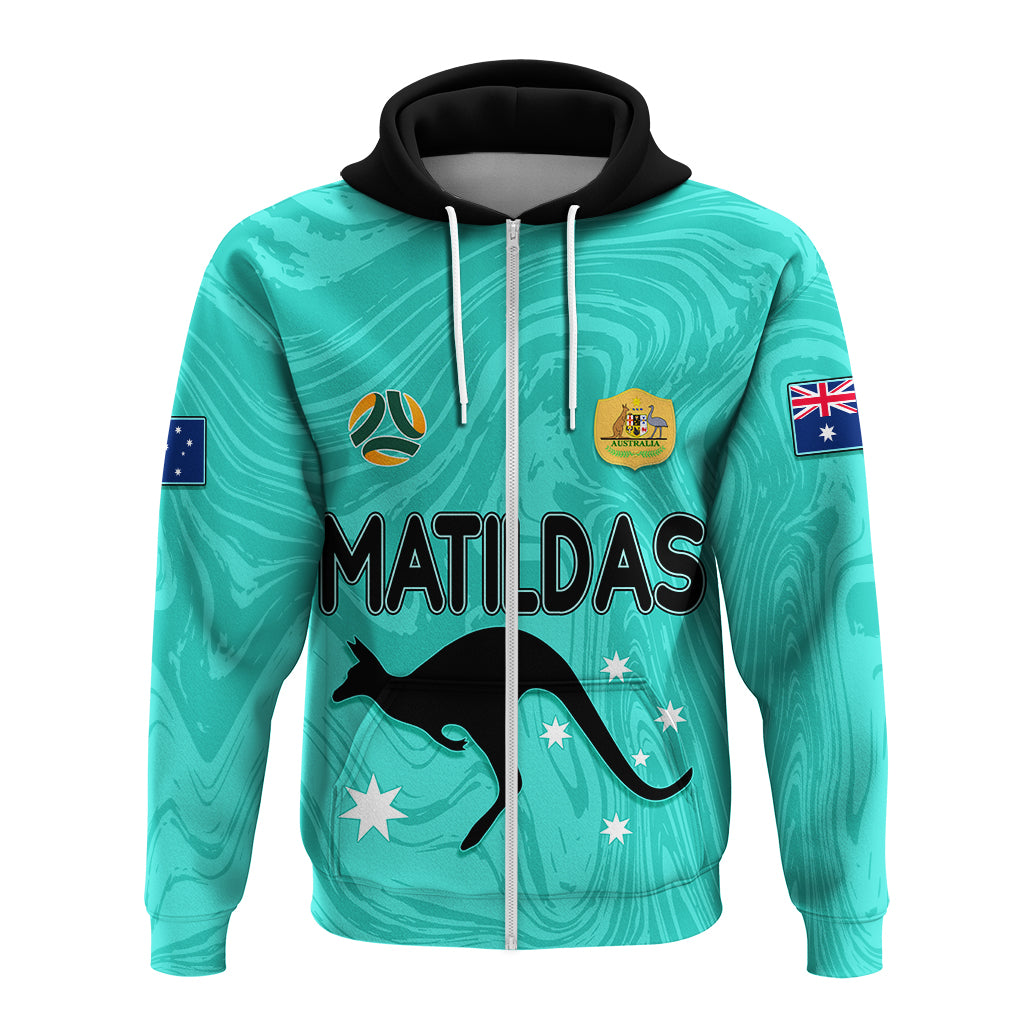 Personalised Aussie Matildas Hoodie 2023 Women World Cup Marble Patterns - Turquoise LT7 - Vibe Hoodie Shop