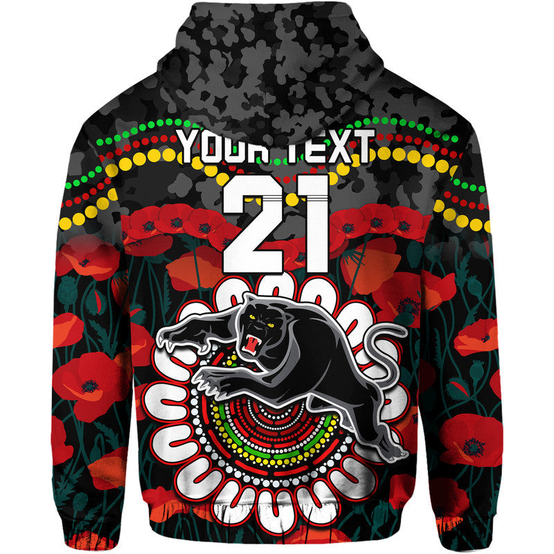 (Custom Personalised) Panthers Rugby ANZAC Zip Up And Pullover Hoodie Camouflage Poppy LT9 - Vibe Hoodie Shop