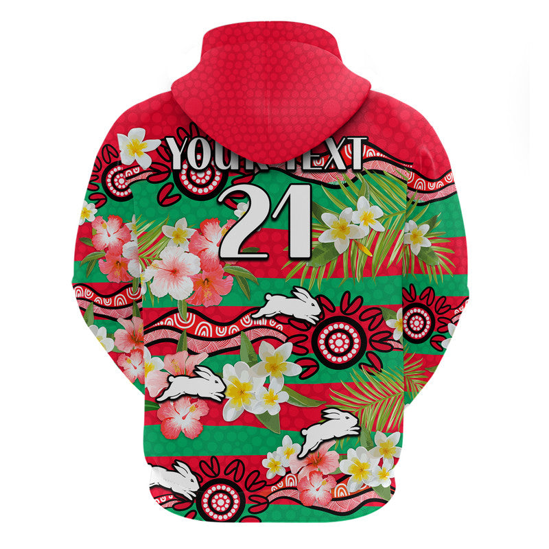 (Custom Personalised) Rabbitohs Rugby Zip Up And Pullover Hoodie Tropical Flowers And Palm Hawaiian Style LT9 - Vibe Hoodie Shop
