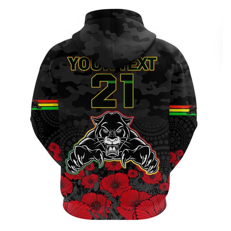 (Custom Personalised) Panthers Rugby ANZAC Zip Up And Pullover Hoodie Angry Panther Camouflage With Poppy LT9 - Vibe Hoodie Shop