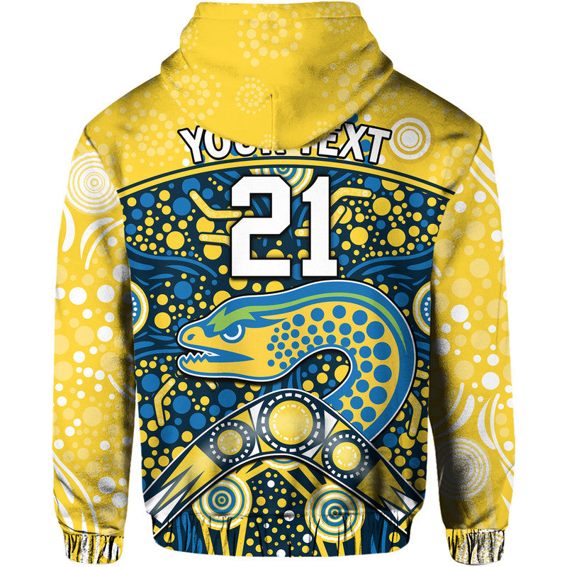 (Custom Personalised) Parramatta Eels Rugby Zip Up And Pullover Hoodie Boomerang Indigenous Dots LT9 - Vibe Hoodie Shop