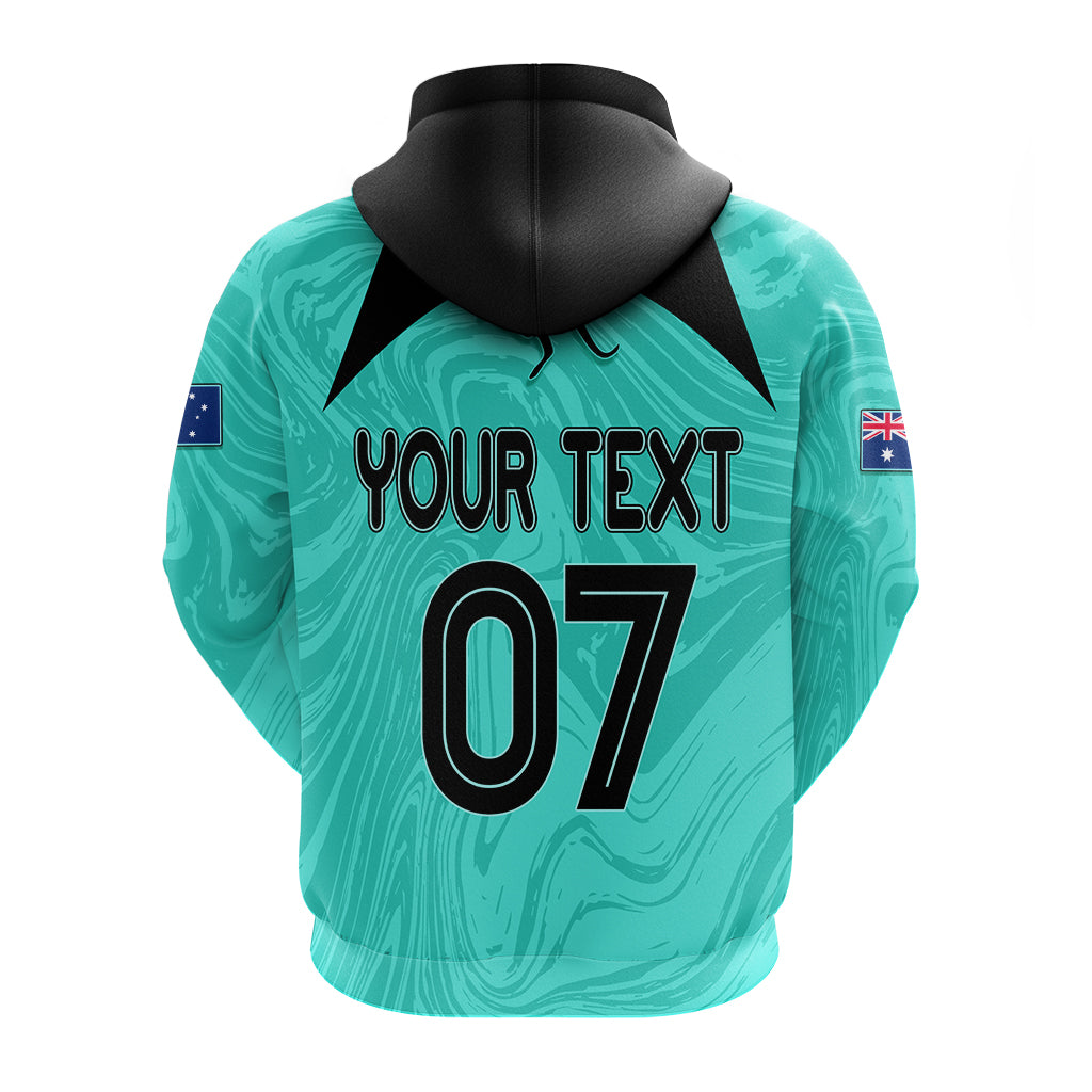 Personalised Aussie Matildas Hoodie 2023 Women World Cup Marble Patterns - Turquoise LT7 - Vibe Hoodie Shop