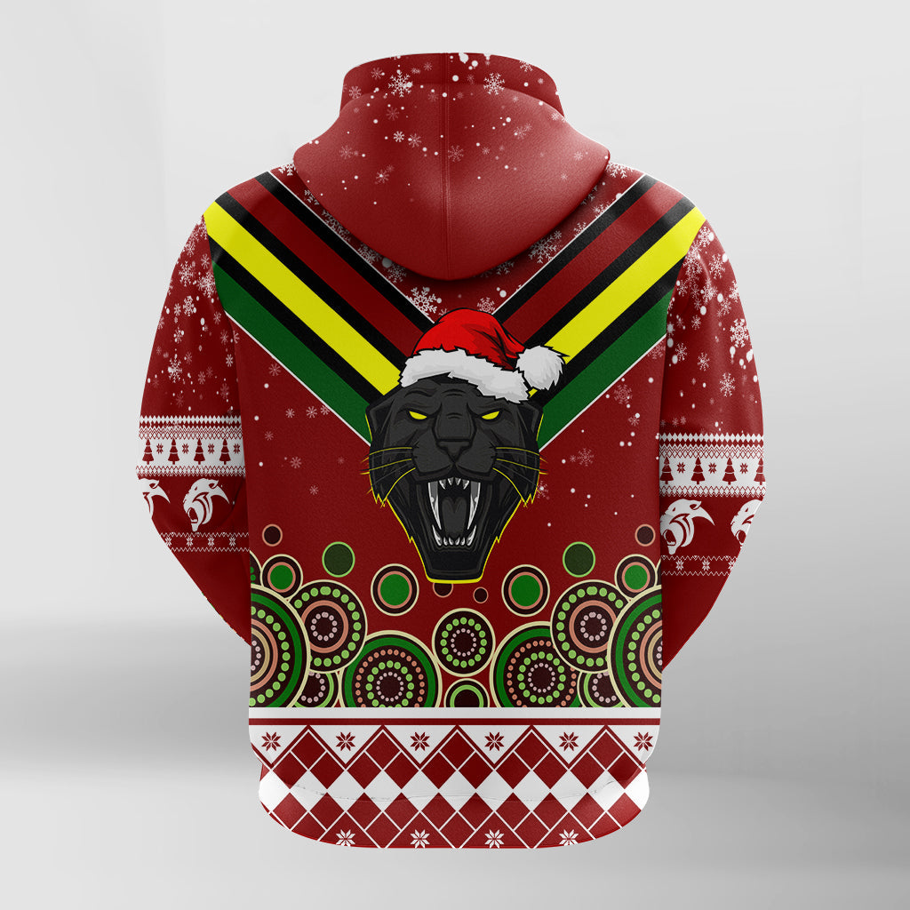 Aboriginal Christmas Black Panther With Santa Hat Zip Hoodie LT7 - Vibe Hoodie Shop