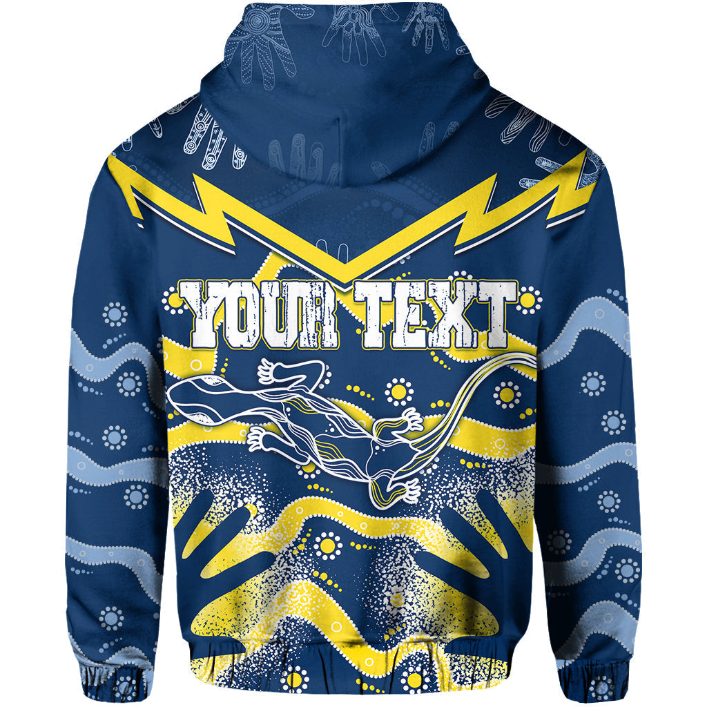 Personalised Cowboys Rugby Indigenous Hoodie Lizard Mix Hand Stencils LT7 - Vibe Hoodie Shop