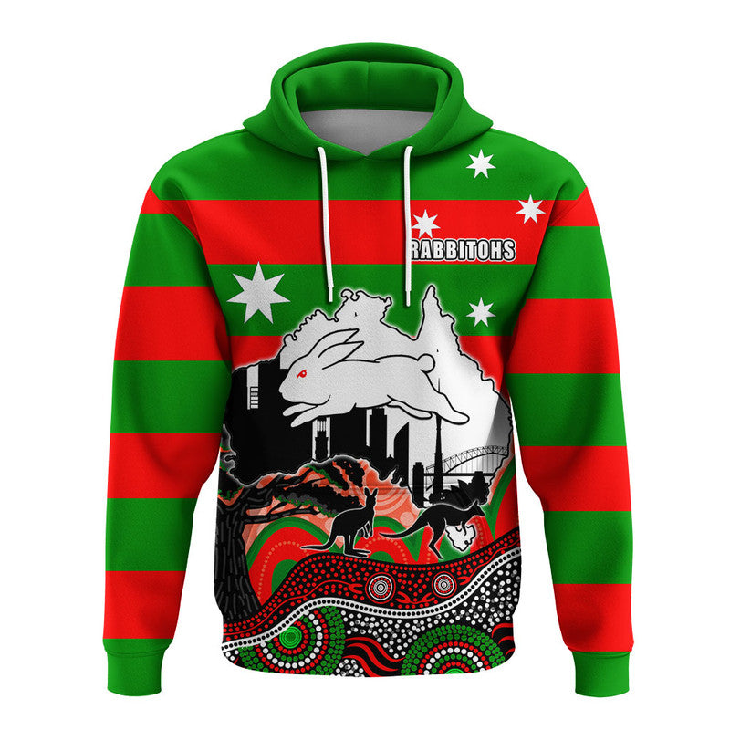 (Custom Personalised) Rabbitohs Rugby Hoodie Australia Day Style LT6 - Vibe Hoodie Shop