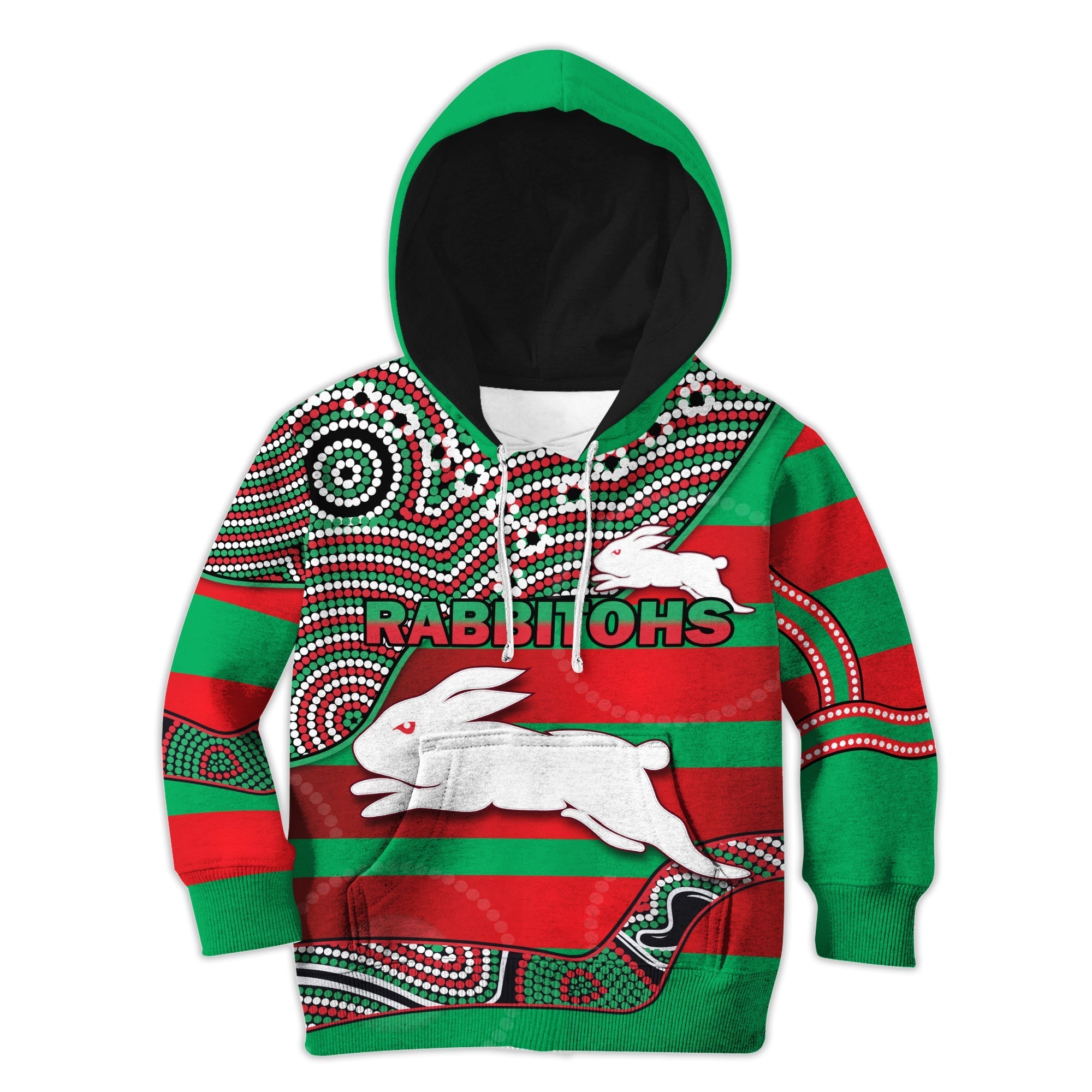 Rabbitohs Hoodie KID Rugby South Sydney Indigenous Charming - Custom Text and Number RLT7 - Vibe Hoodie Shop