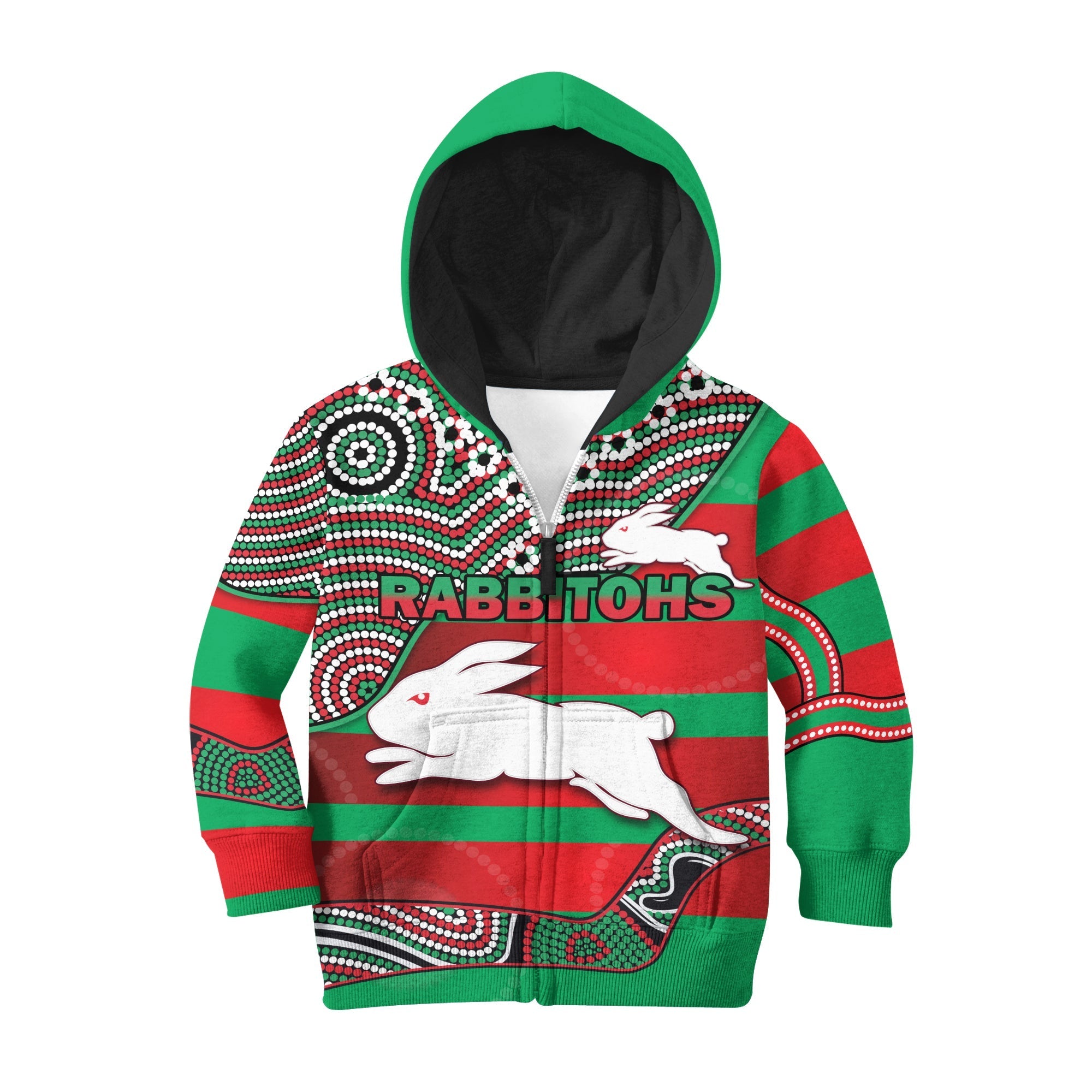 Rabbitohs Hoodie KID Rugby South Sydney Indigenous Charming - Custom Text and Number RLT7 - Vibe Hoodie Shop