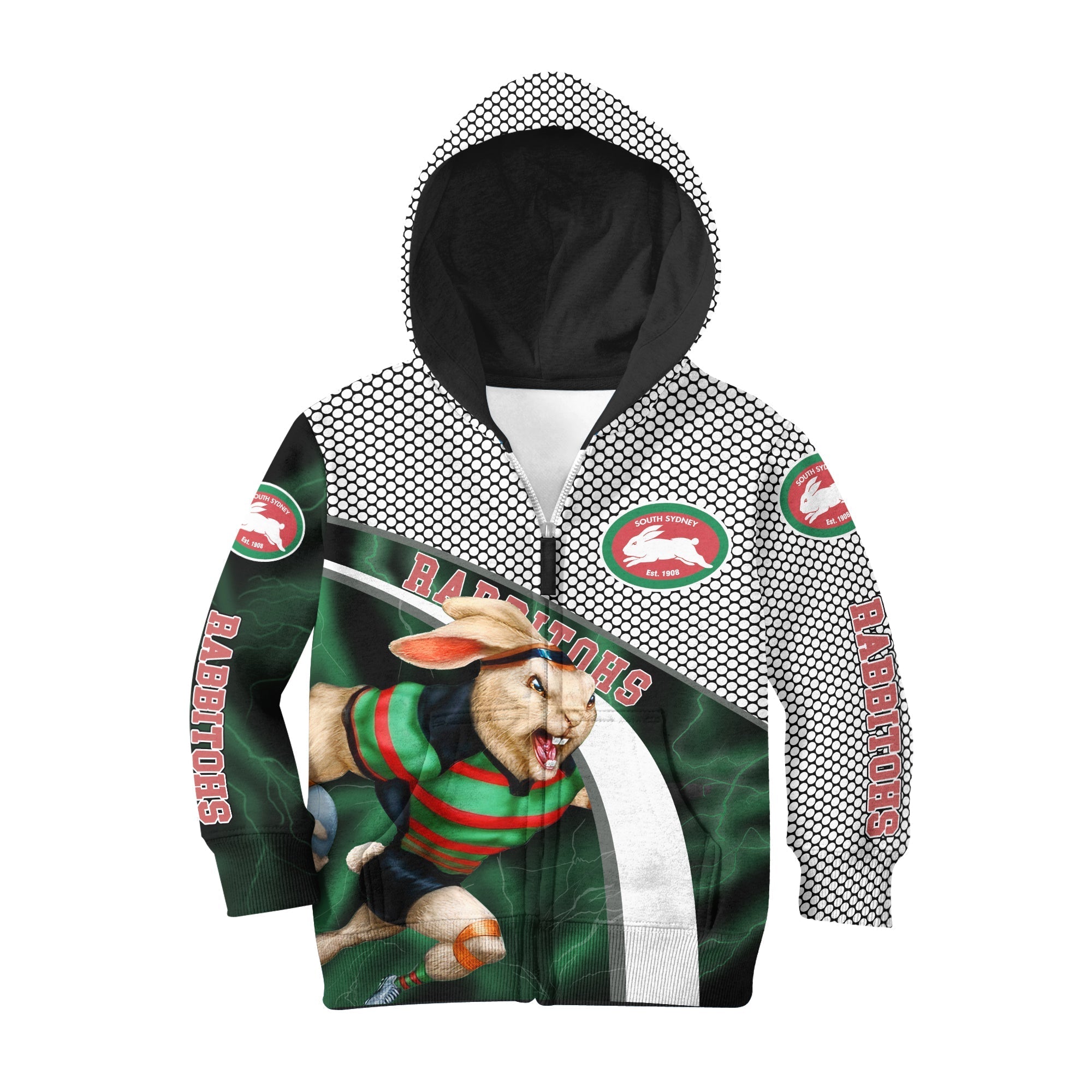New South Sydney Rabbitohs Mascot Personalized Hoodie KID RLT7 - Vibe Hoodie Shop