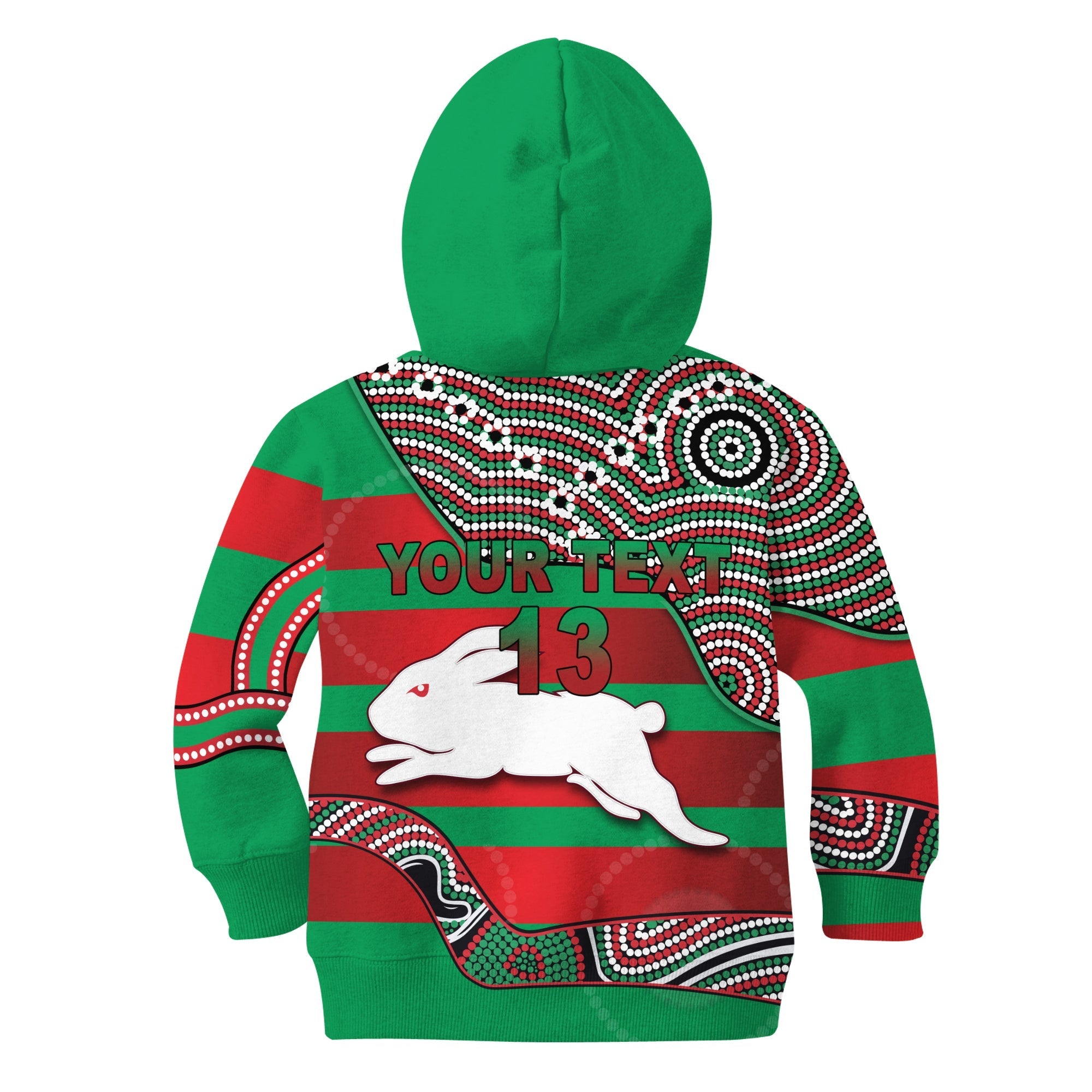Rabbitohs Hoodie KID Rugby South Sydney Indigenous Charming - Custom Text and Number RLT7 - Vibe Hoodie Shop