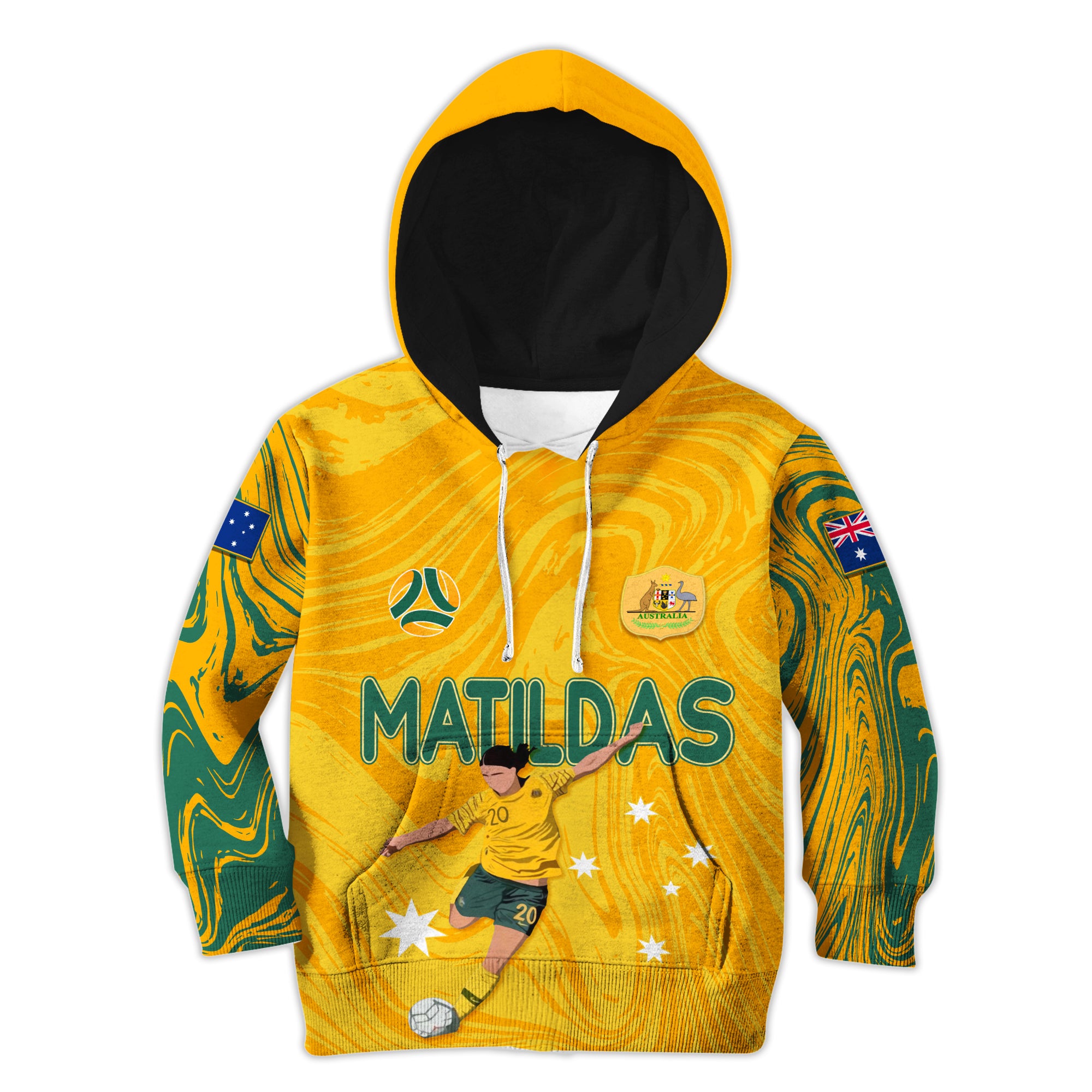 Personalised Aussie Matildas Kid Hoodie 2023 Sam Kerr World Cup Marble Patterns - Vibe Hoodie Shop