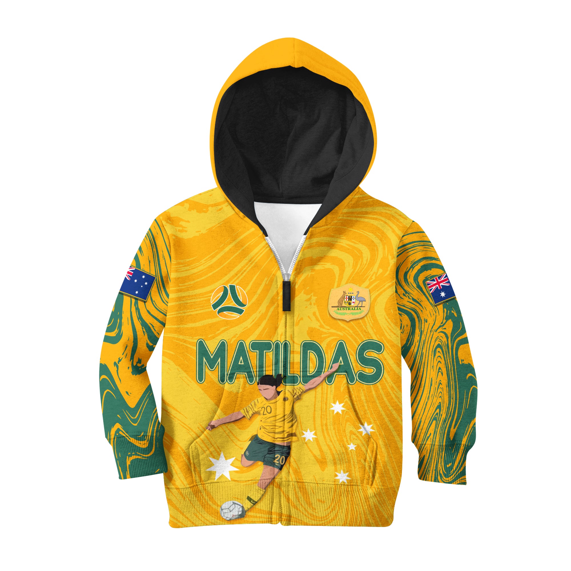 Personalised Aussie Matildas Kid Hoodie 2023 Sam Kerr World Cup Marble Patterns - Vibe Hoodie Shop